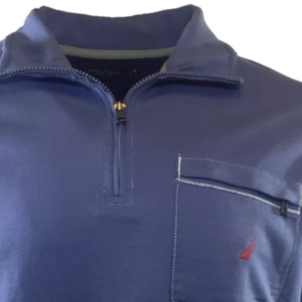 Men's Long Sleeve-Nautica-1/2 Zip Up Polo Shirt Classic Original 100% Cotton - Picture 3 of 3